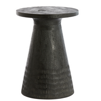 Round Carved Black Wood Side Table 50cm | Annie Mo's