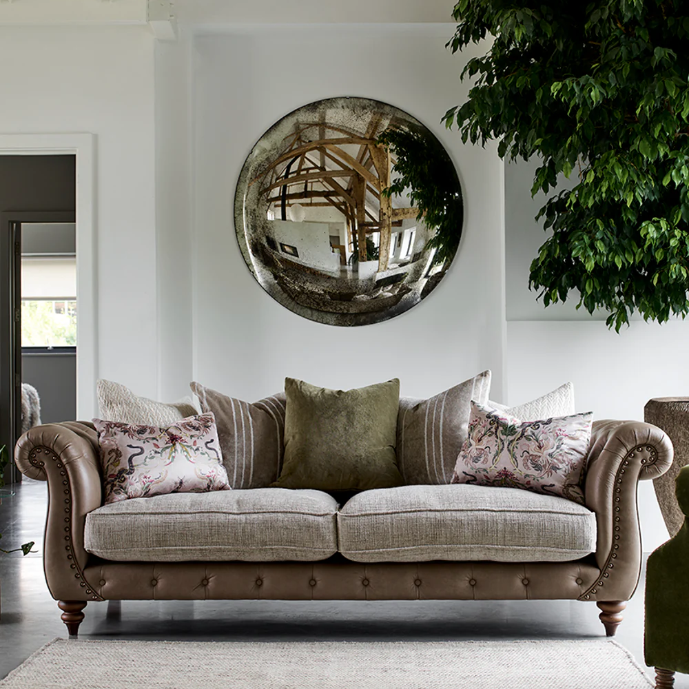 Utopia Tote Taupe Leather + Nomad Beige Fabric Sofa Range