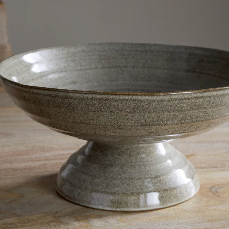 Valinha Earthenware Footed Bowl - Grey 23cm