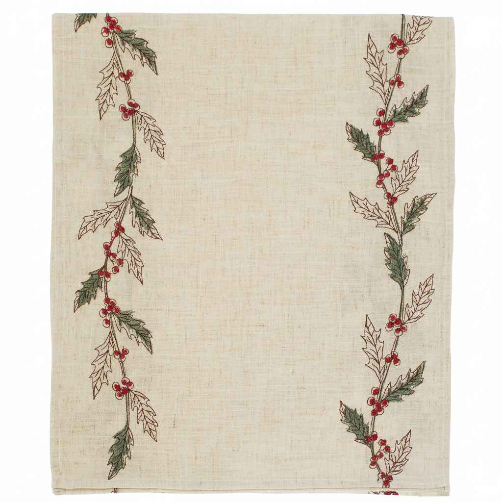 Embroidered Winter Foliage Table Runner 35x175cm | Annie Mo's
