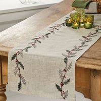 Embroidered Winter Foliage Table Runner 35 x 175cm | Annie Mo's