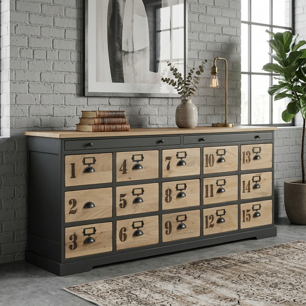 Vintage Industrial 15 Drawer Sideboard 200cm