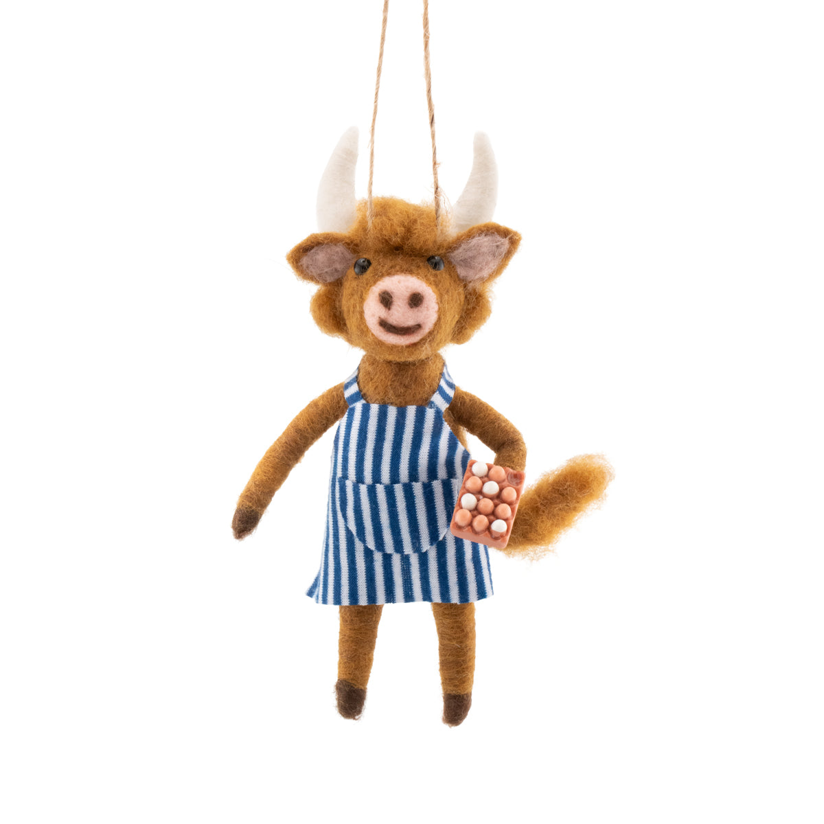 Highland Cow Holding Eggs Felt Decoration 14cm