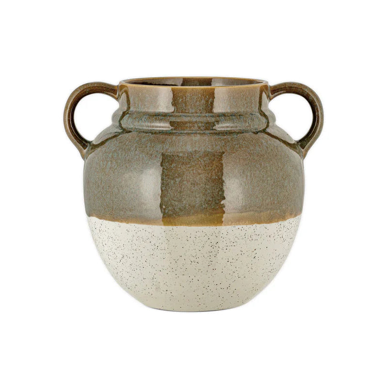 Inha Reactive Glaze Vase - Dark Olive and Natural 24cm