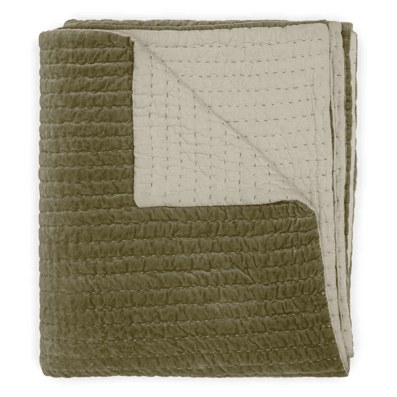 Nidra Velvet and Linen Bed Quilt - Moss - Size Choice-B