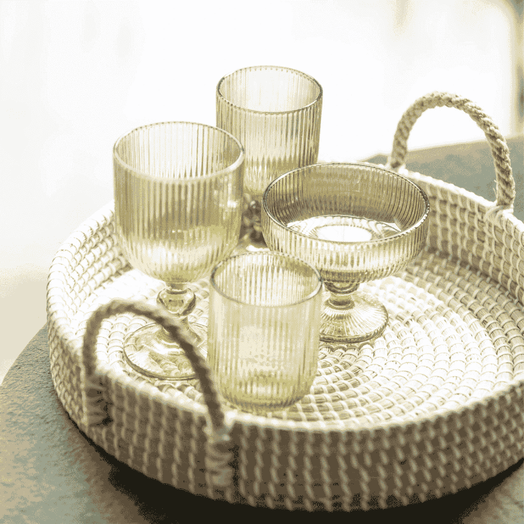 EVIE Green Ribbed Glass Wine Glass