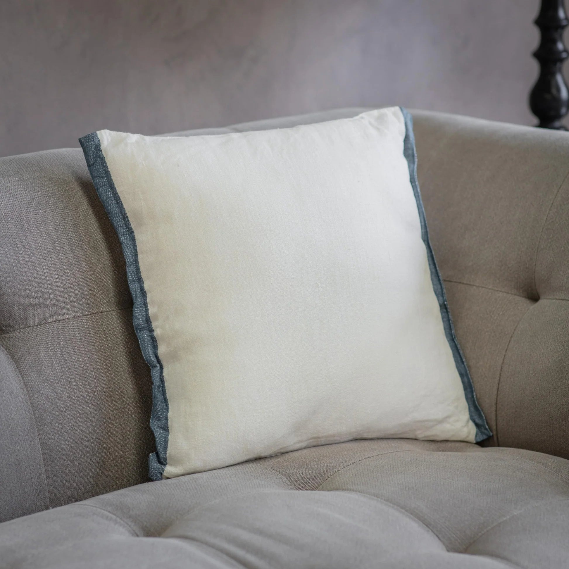 Walden 40cm Ivory Cushion with Blue Trim | Annie Mo's