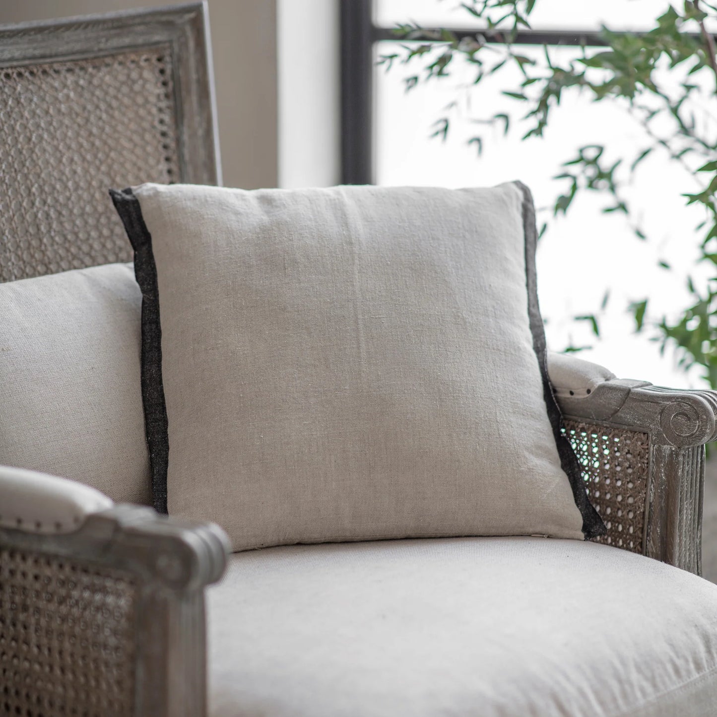 Walden 40cm Natural Cushion with Black Trim | Annie Mo's