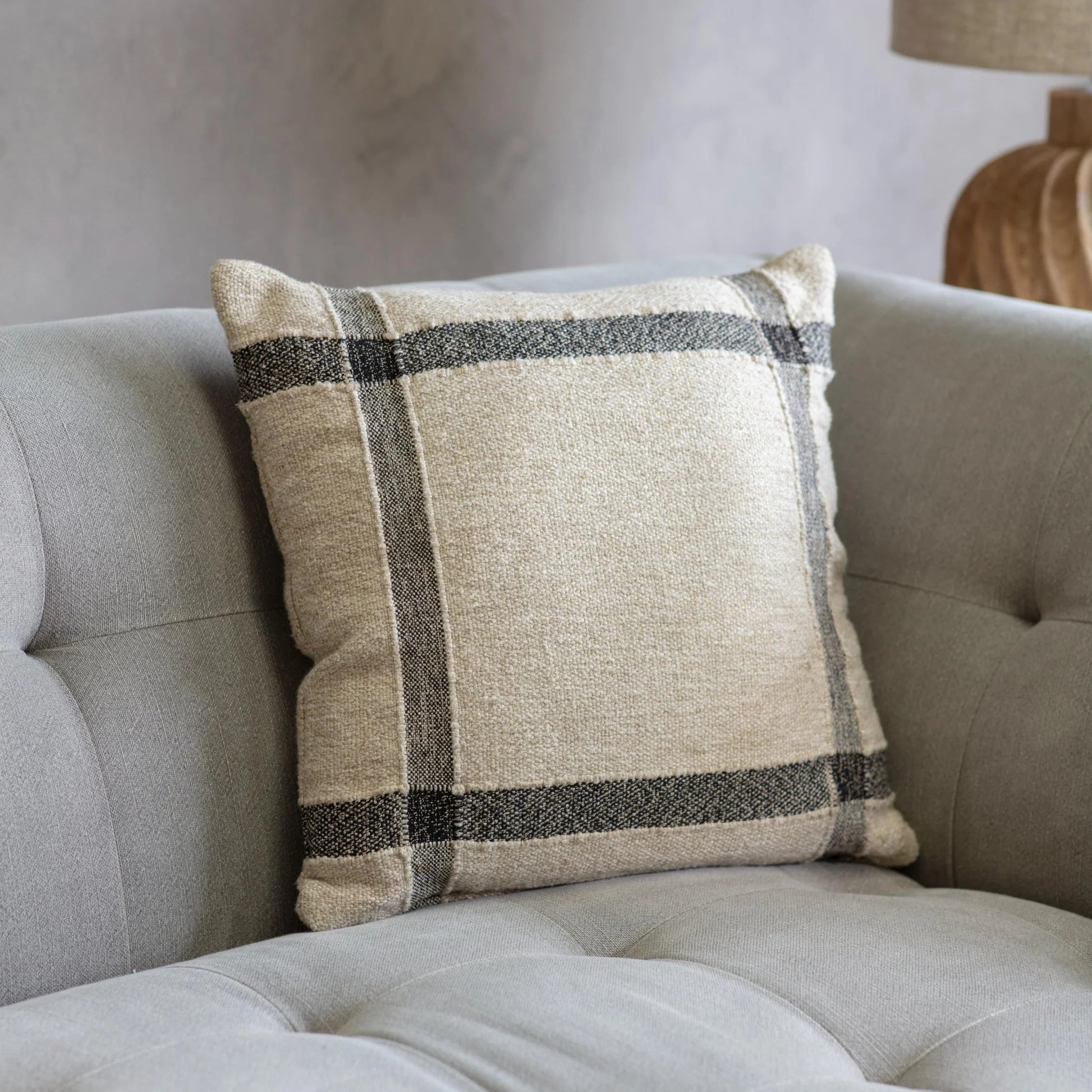 Walden 40cm Natural and Black Thick Lattice Cushion | Annie Mo's