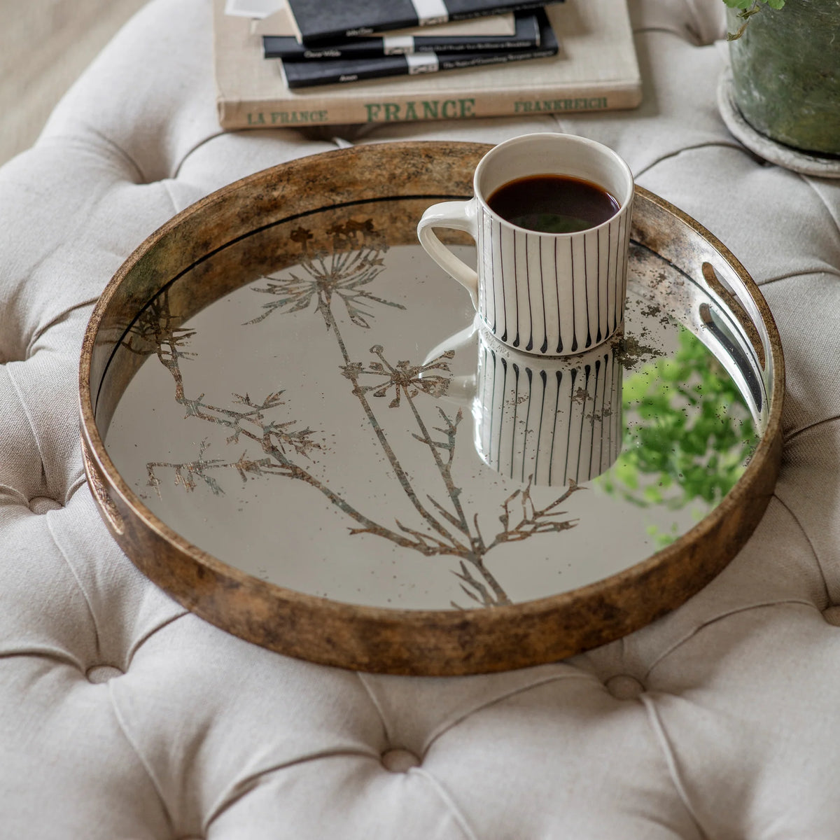 Waltham Round Mirrored Cow Parsley Tray 37cm-B