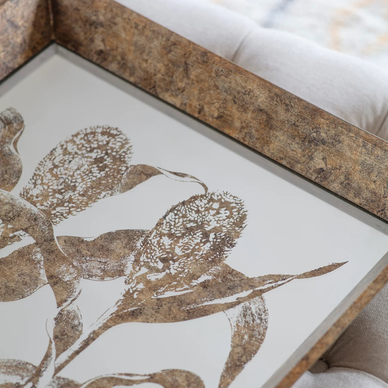 Waltham Square Botanical Foliage Mirrored Tray 48cm-B