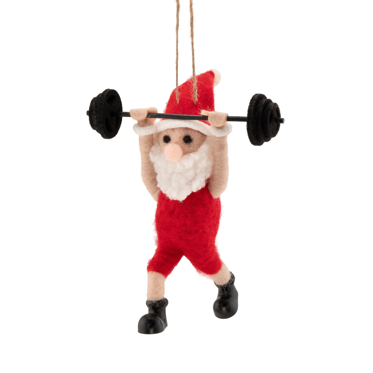 Weight Lifting Santa Felt Decoration 14cm | Annie Mo's