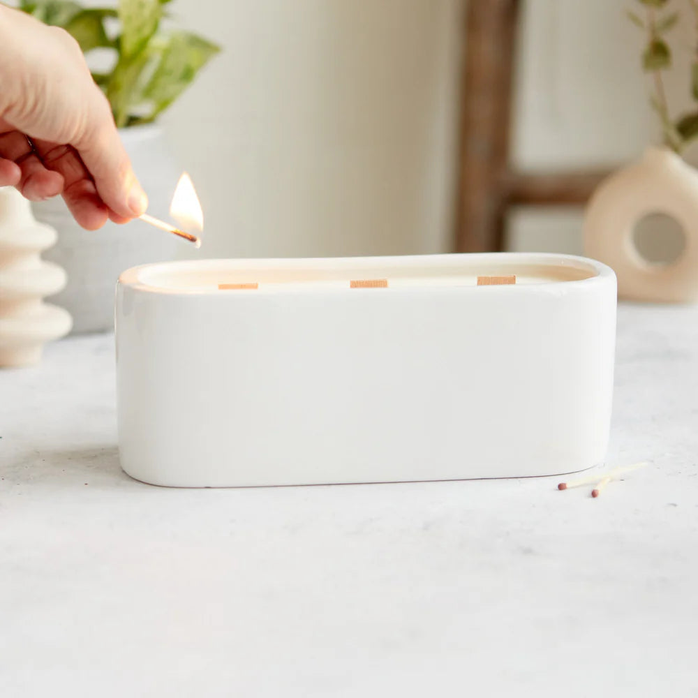 White Baguette Candle - Sandalwood and Musk | Annie Mo's