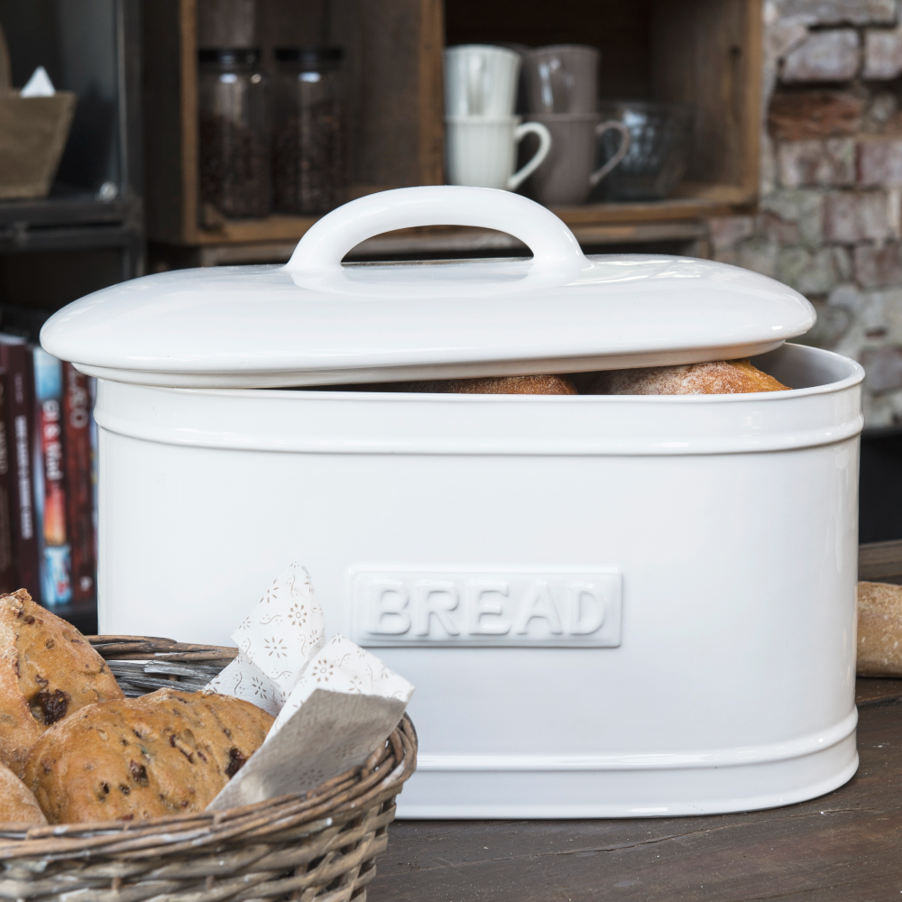 White Ceramic Oval Bread Bin