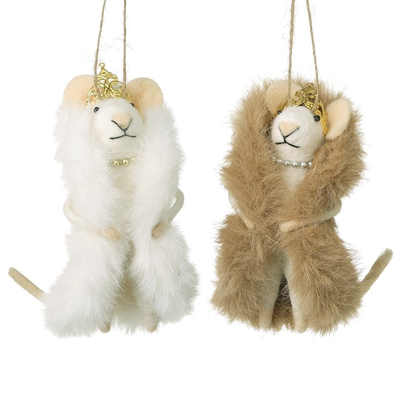 White Felt Mice In Fur Coats 23cm - Colour Choice | Annie Mo's