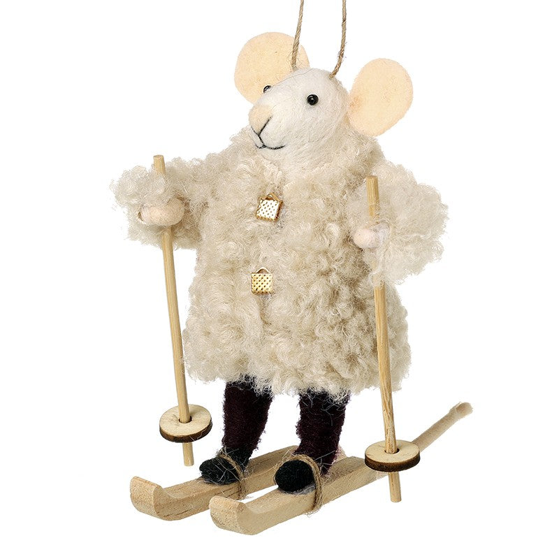 White Felt Mouse In Coat Decoration 12cm | Annie Mo's