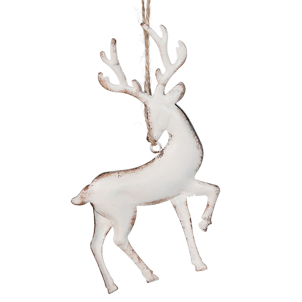 White Wash Reindeer Hanging Decoration 15cm | Annie Mo's