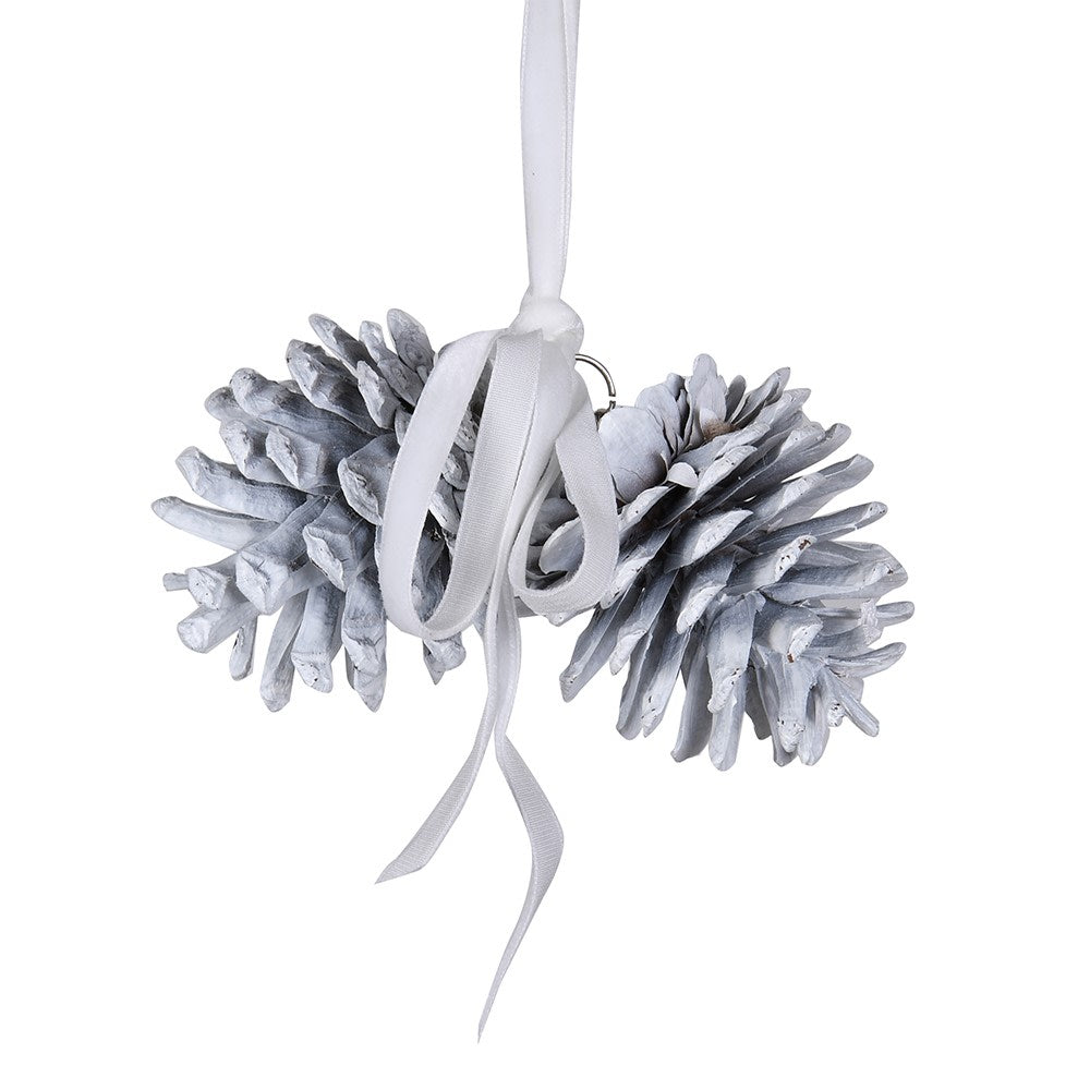 White Washed Pinecone with Bow 15cm