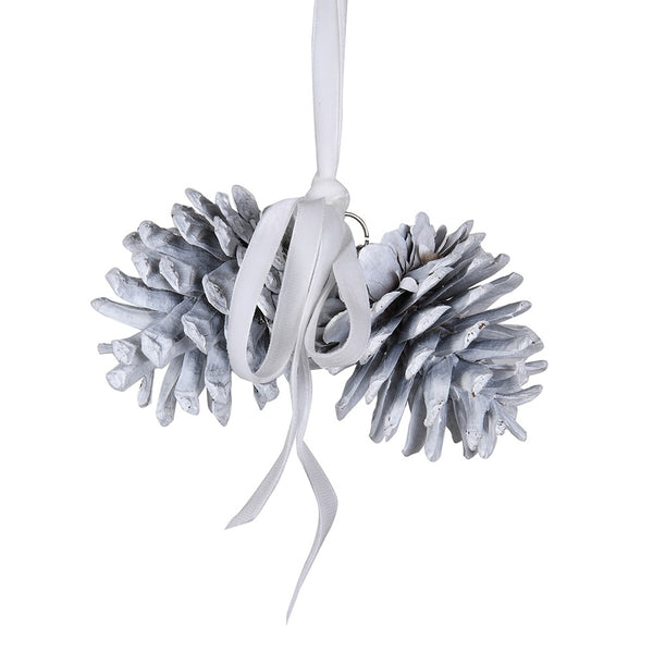 White Washed Pinecone with Bow 15cm