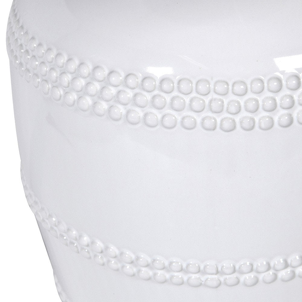White Beaded Table Lamp with Linen Shade B