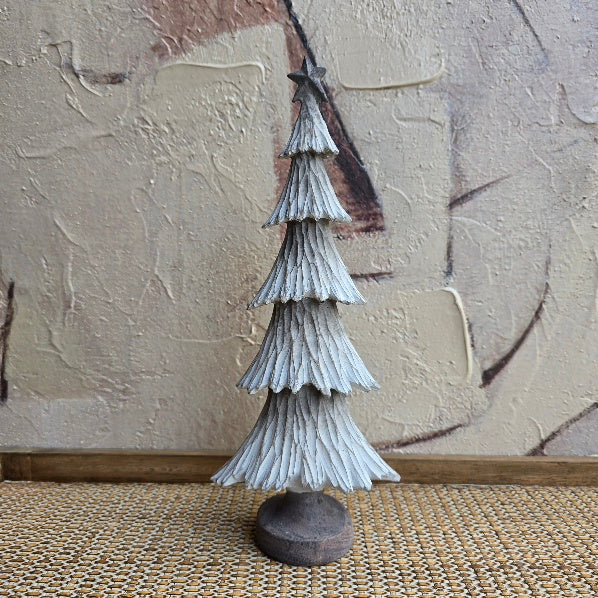 White Carved Wood Tree Decoration 31cm 1