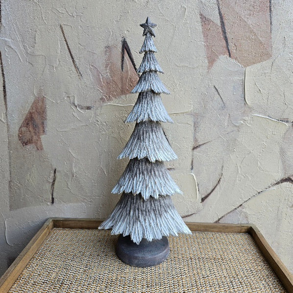White Carved Wood Tree Decoration 51cm 1