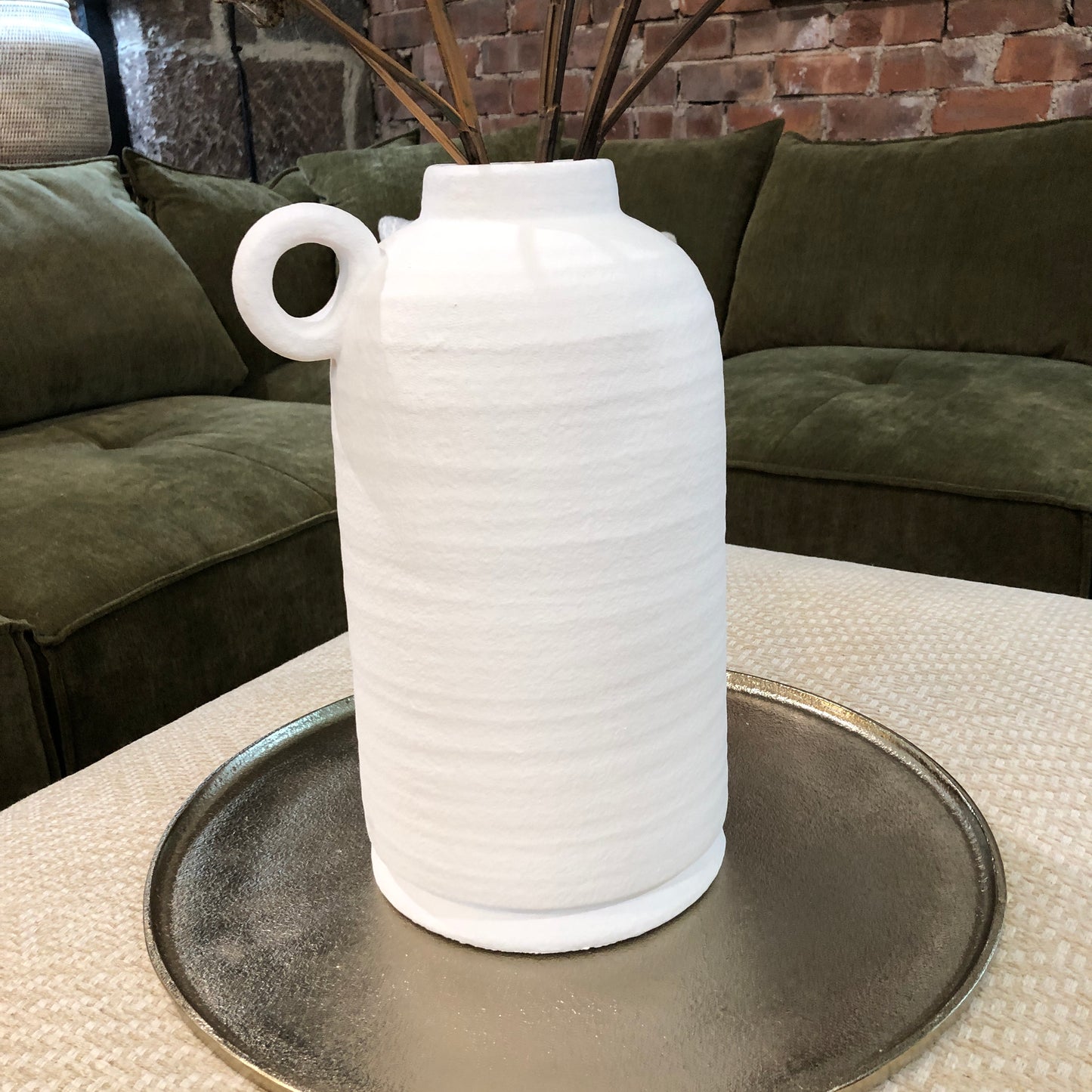 White Cement Vase with Handle 40cm B