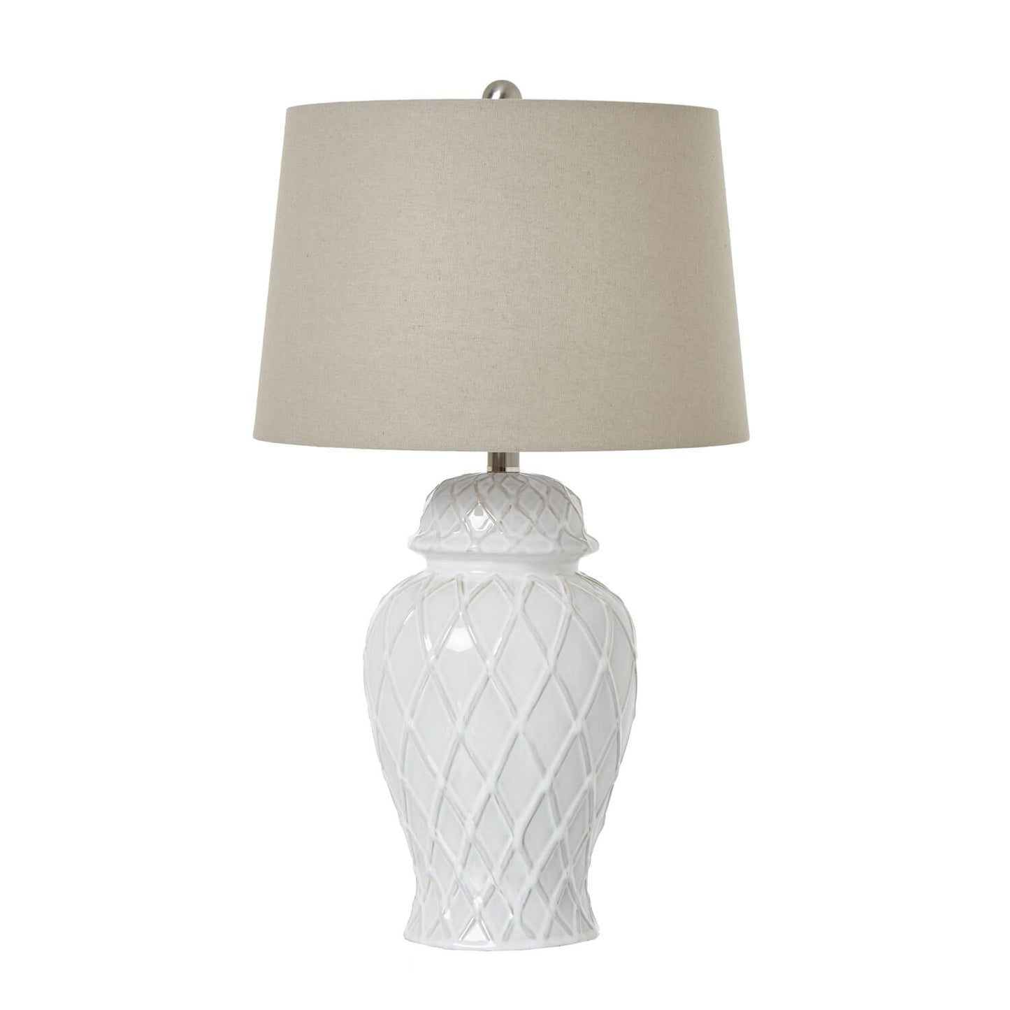 White Ceramic Ginger Jar Lamp With Linen Shade 64cm
