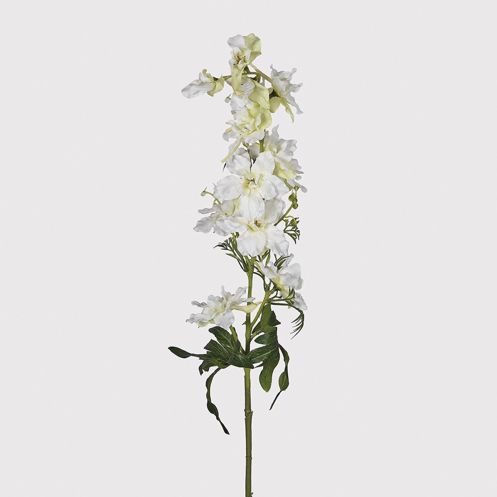 White Delphinium Spray with Leaves