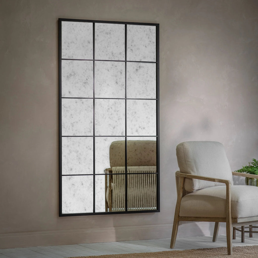 Wilton Antiqued Glass and Iron Window Mirror 184cm High