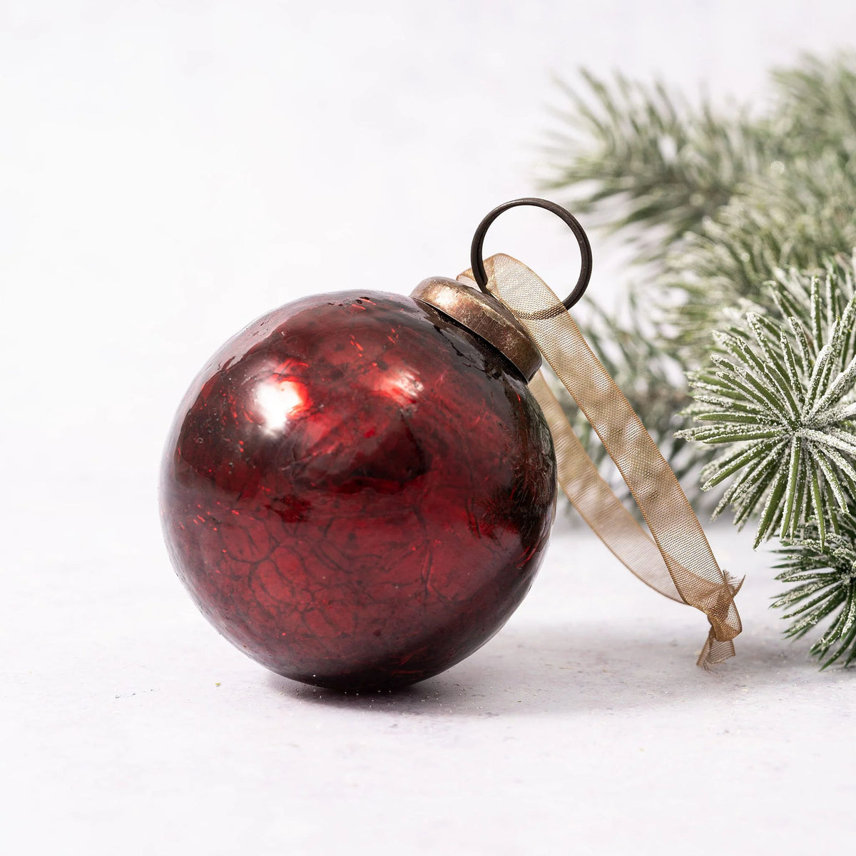 Wine Crackle Glass Christmas Bauble 5cm | Annie Mo's