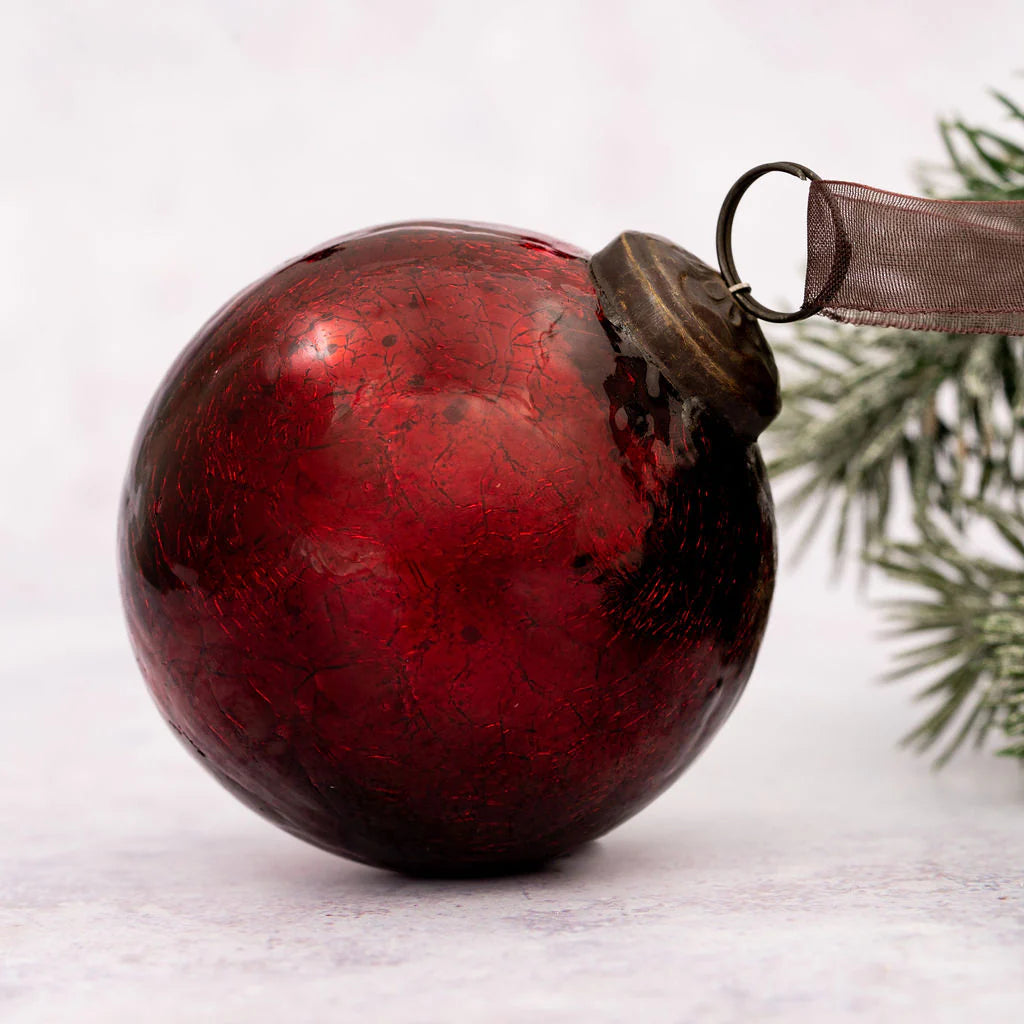 Wine Crackle Glass Christmas Bauble 8cm | Annie Mo's