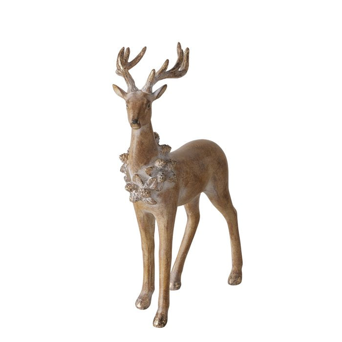 Wood Effect Deer with Pinecone Wreath 28cm | Annie Mo's