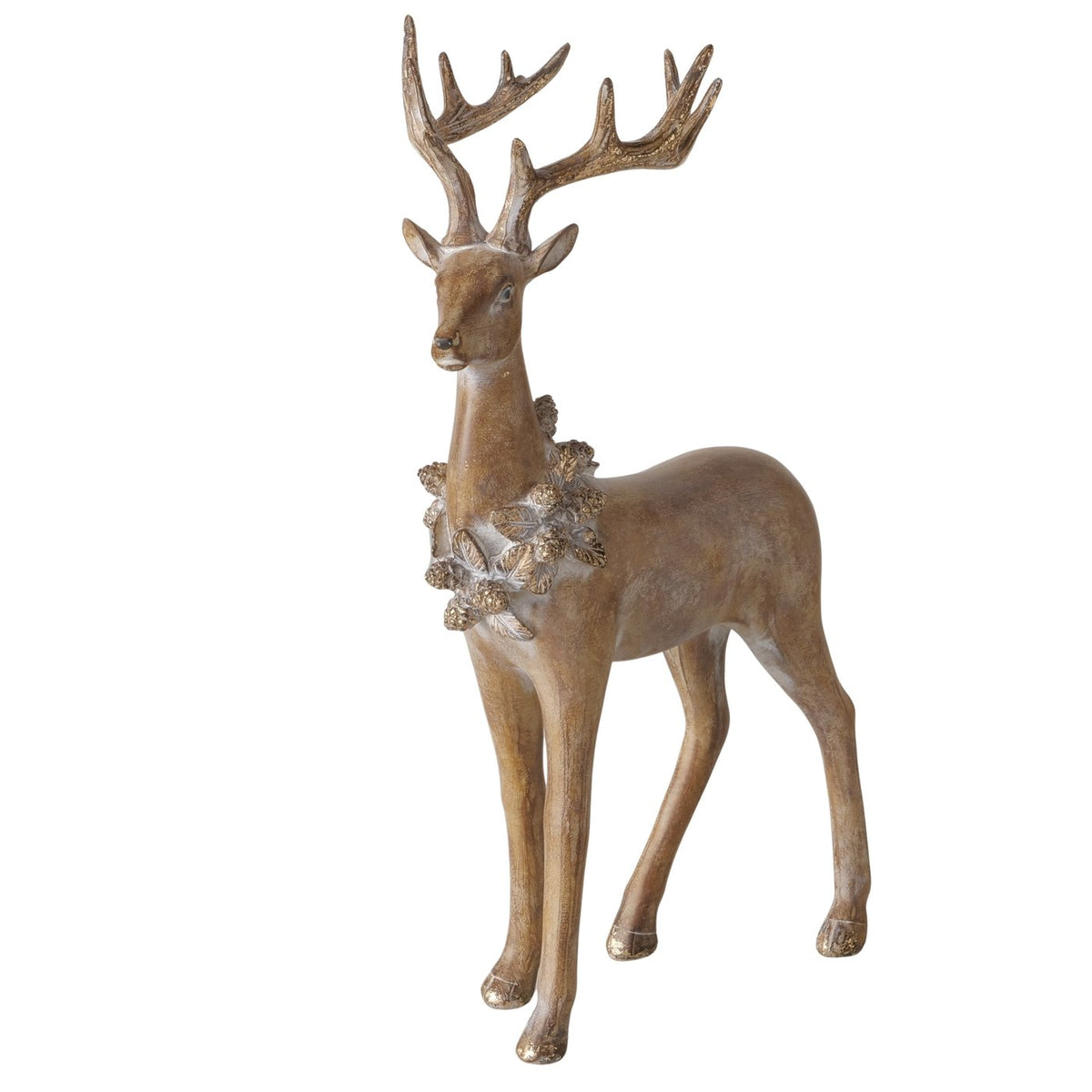 Wood Effect Deer with Pinecone Wreath 42cm | Annie Mo's