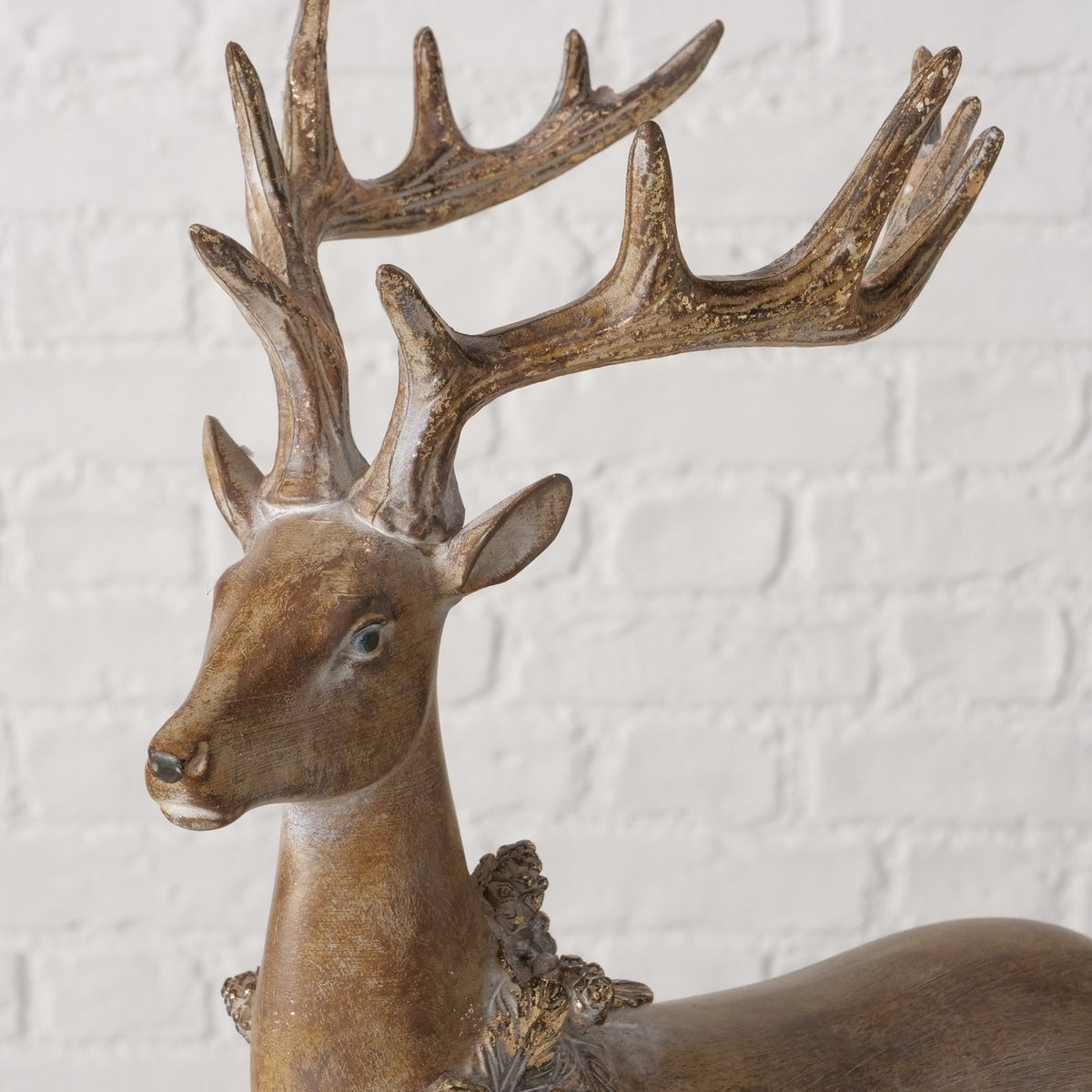 Wood Effect Deer with Pinecone Wreath 42cm