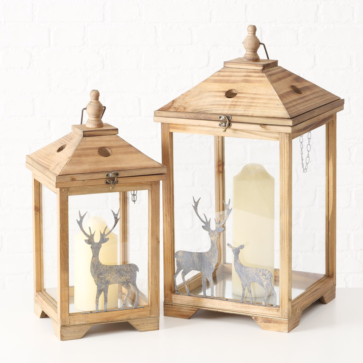 Wood Lantern with Deer Silhouette - Size Choice-D