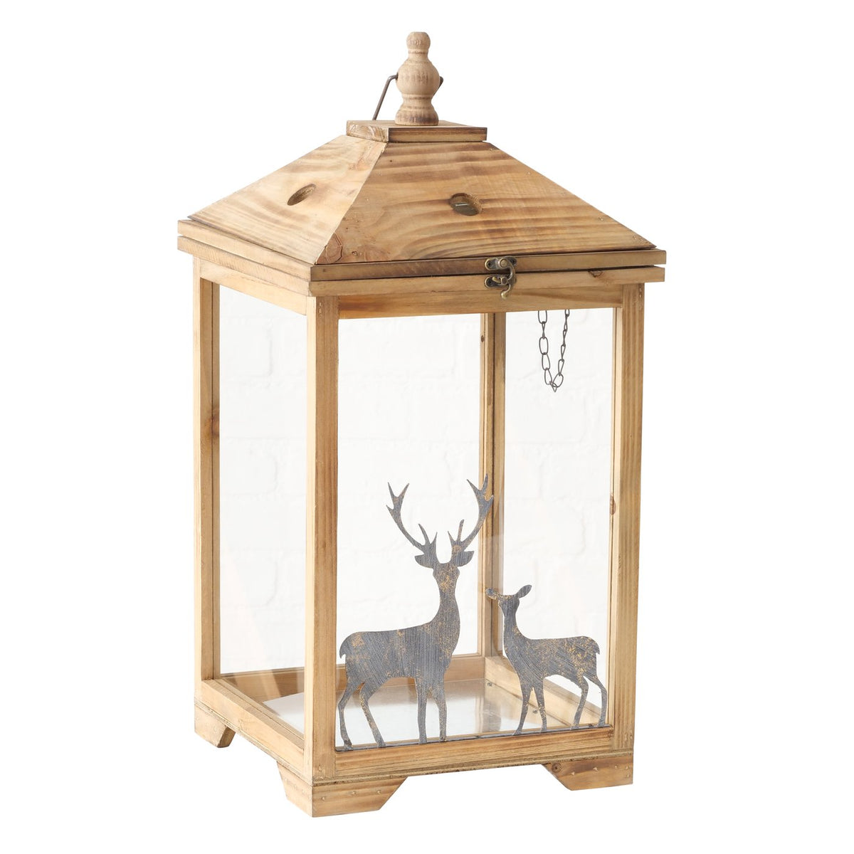 Wood Lantern with Deer Silhouette - Size Choice-B
