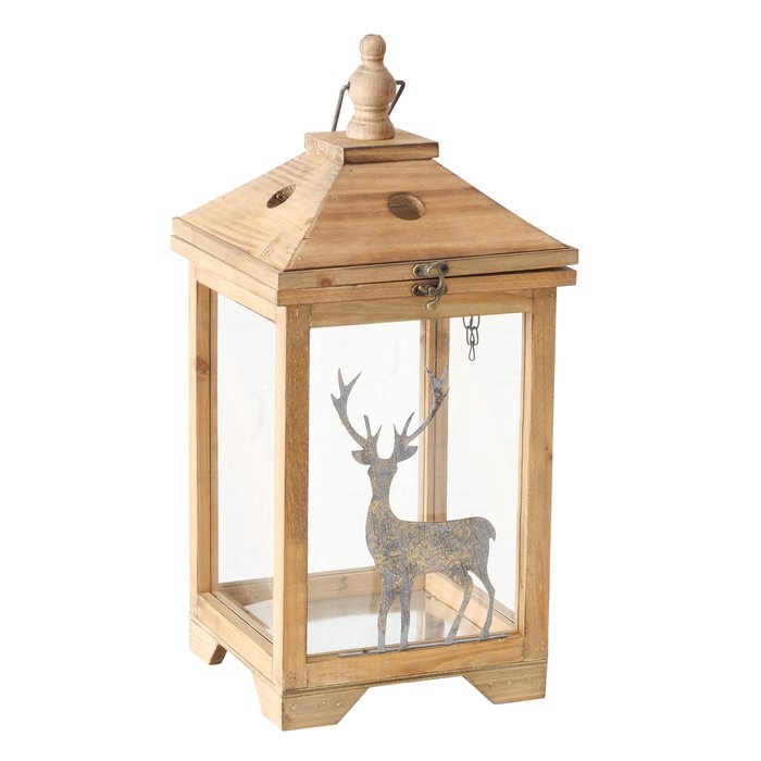 Wood Lantern with Deer Silhouette - Size Choice-C