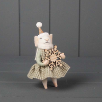 Wool Mouse in Checked Dress Holding a Snowflake 15cm | Annie Mo's