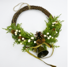Twig Wreath With White Berry, Pinecones with Bells and Bow Detail Larg…