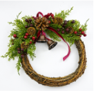 Twig Wreath With Red Berry, Pinecones with Bells and Bow Detail Medium…
