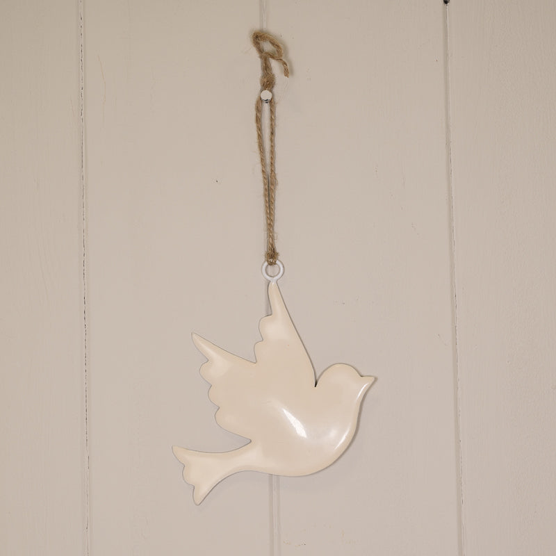White Enamel Hanging Dove | Annie Mo's