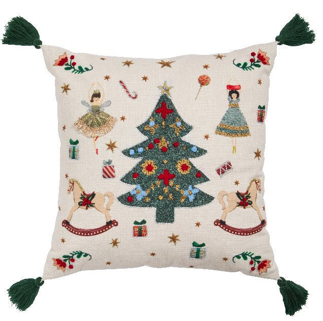 Embroidered Tree and Rocking Horse Cushion Feather Filled 45x45cm | An…