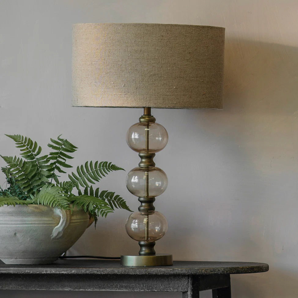 Claymore Antiqued Golden and Glass Bobble Lamp with Shade 60cm | Annie