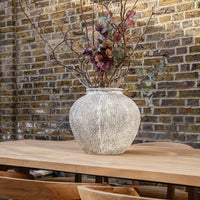 Large Round Etched Stone Vase 41cm | Annie Mo's