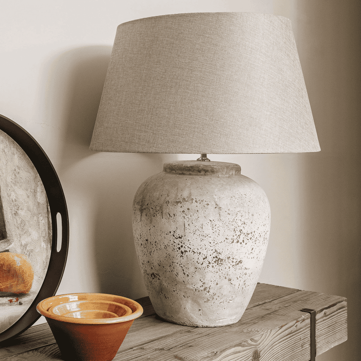 Birkdale Large Stone Lamp  with Natural Shade-C