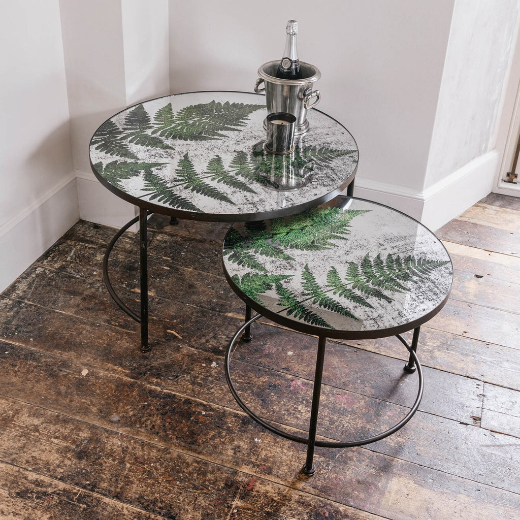 Brookby Set of Two Iron and Glass Fern Nesting Tables 50cm