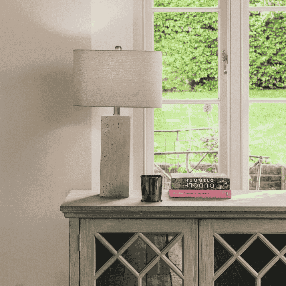 Squared Stone Table Lamp with Shade 62cm