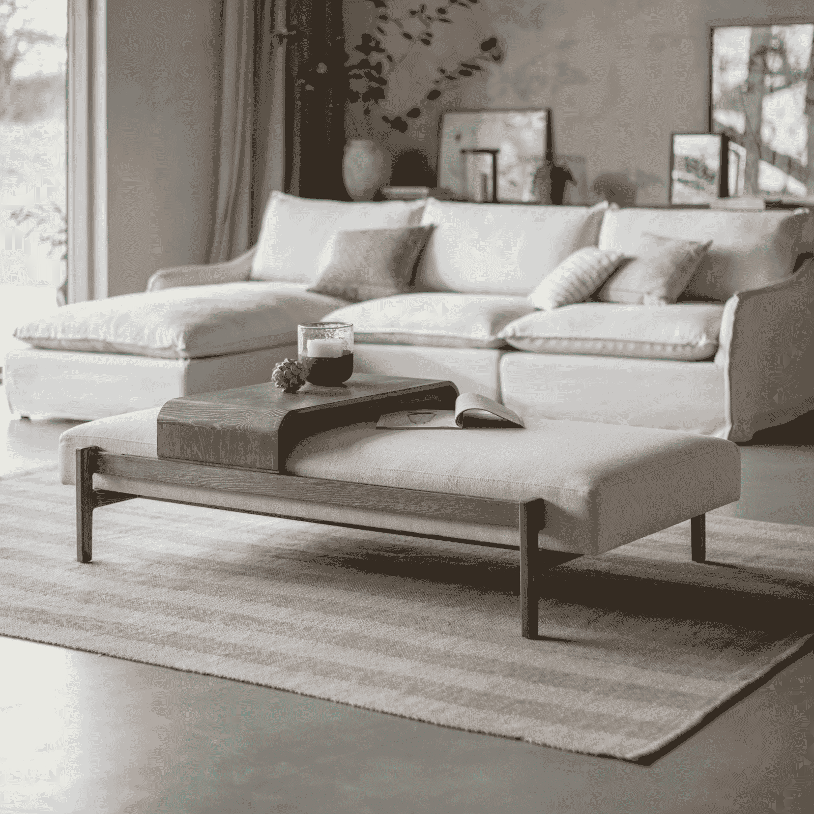 Musgrave Cotton Linen Mix Ottoman with Sliding Tray 167cm