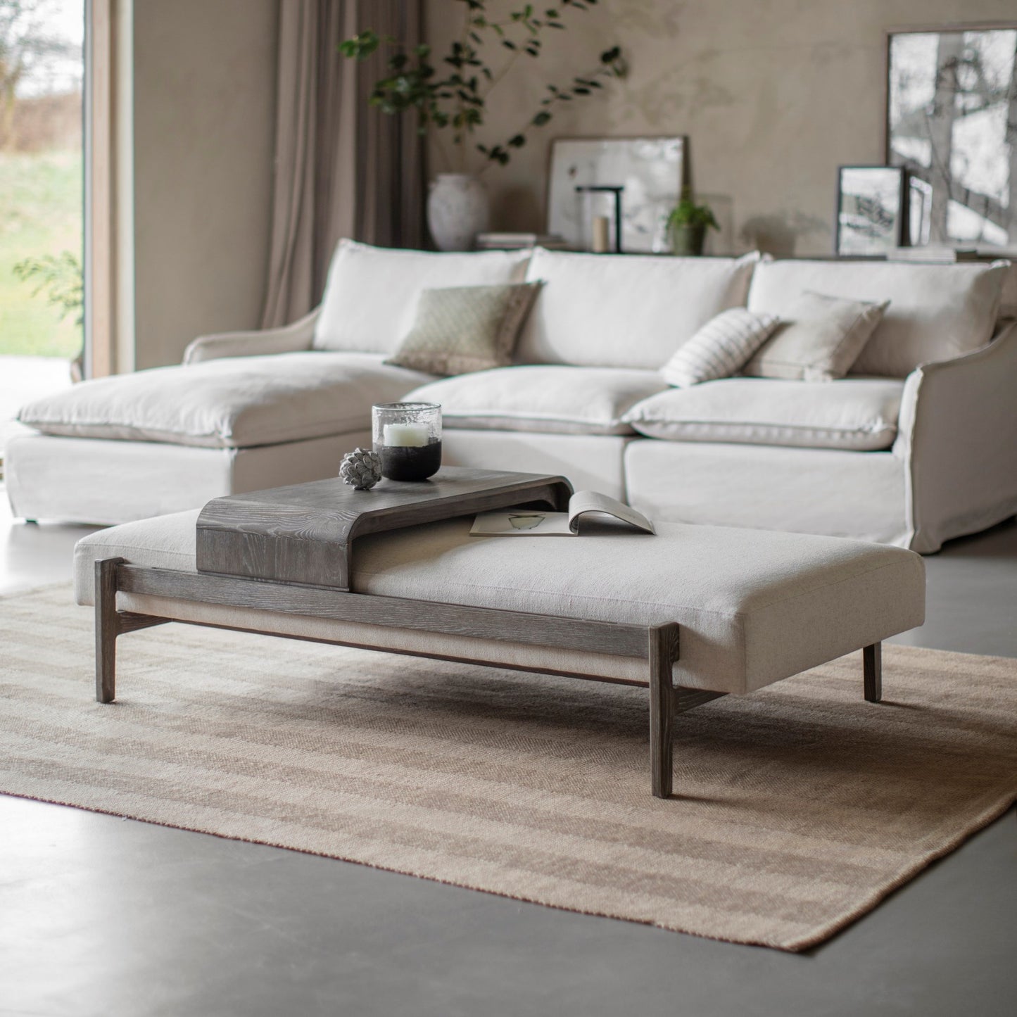 Musgrave Cotton Linen Mix Ottoman with Sliding Tray 167cm | Annie Mo's